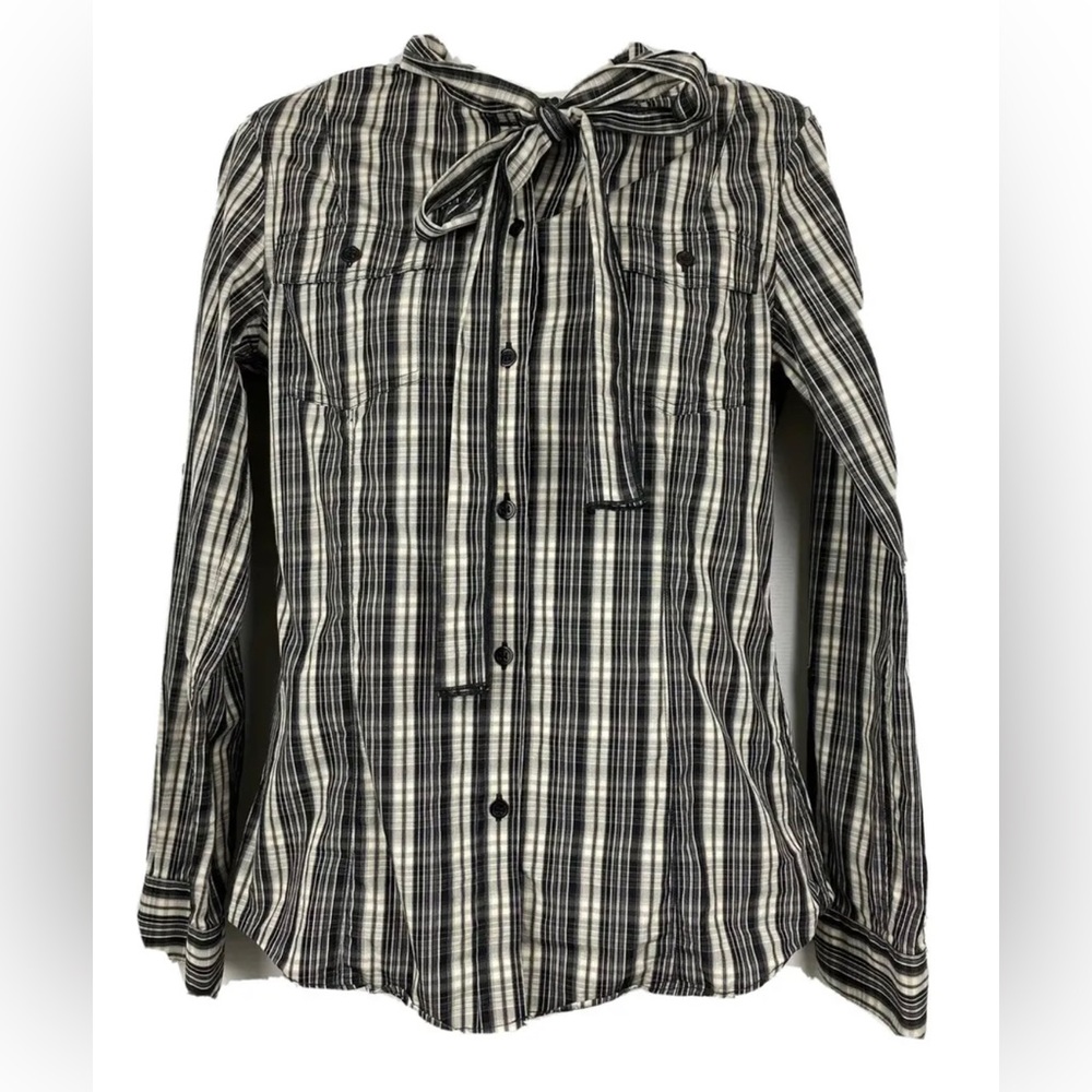 Country Road Women’s Blouse Top Long Sleeve Plaid Gingham Tie Neck Size XS 6 - Picture 1 of 8
